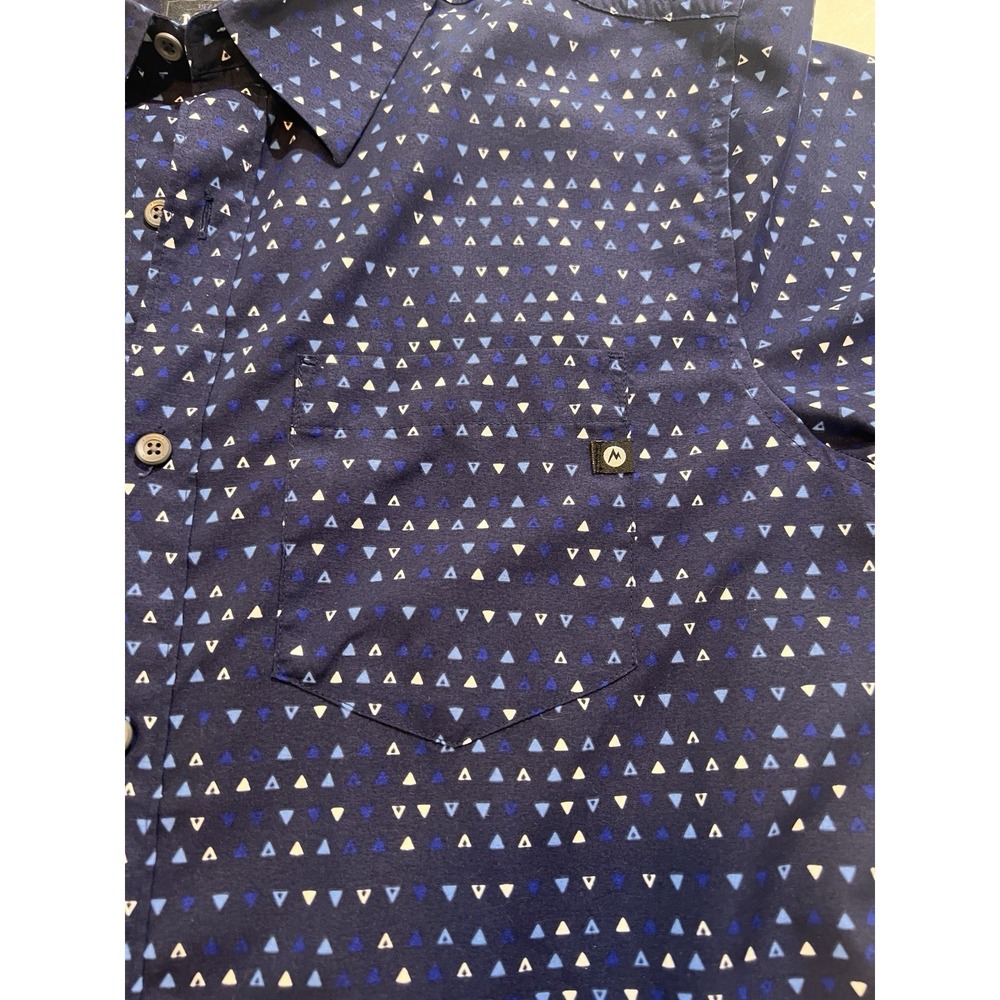 Marmot Shirt Mens Medium Blue Triangle Sleeve Button up Outdoors Lightweight - Picture 2 of 4